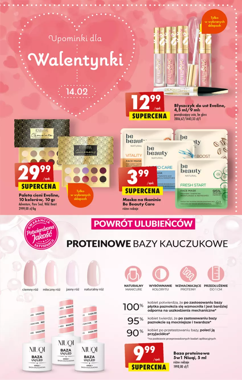 Gazetka promocyjna Biedronka - ważna 09.02 do 15.02.2023 - strona 49 - produkty: Baza proteinowa, Be Be, Błyszczyk do ust, Eveline, Fa, Gala, Maska, Niuqi, Paleta, Płytka, Por, Pur