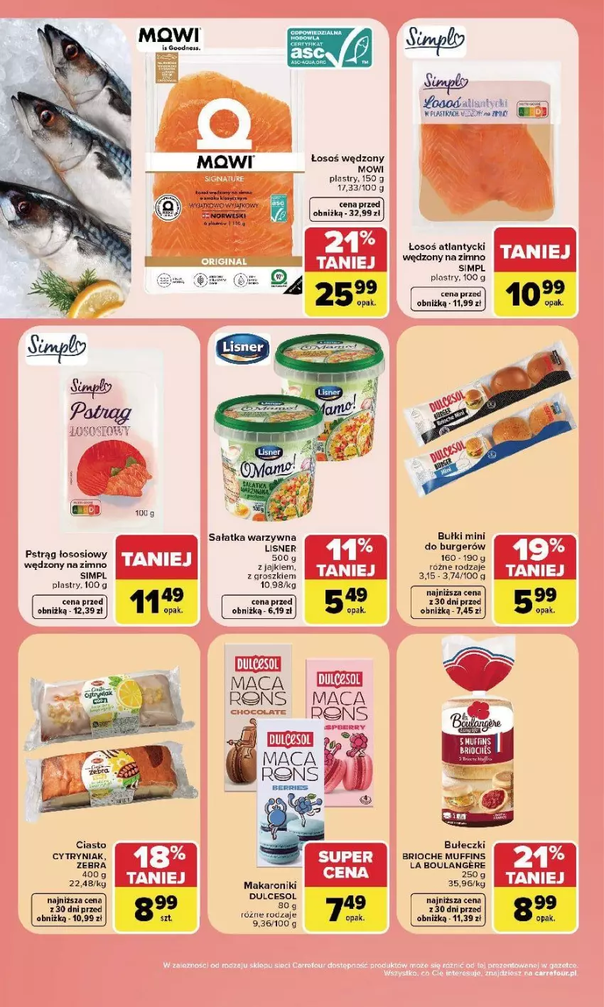 Gazetka promocyjna Carrefour - Gazetka Carrefour, Market w SUMIE weź to na świeżo - ważna 14.09 do 19.09.2026 - strona 4 - produkty: Bułeczki, Burger, Fa, HP, Lisner, Makaron, Pstrąg, Pstrąg łososiowy, Sałat, Sałatka, Sałatka warzywna, Sos, Szafa