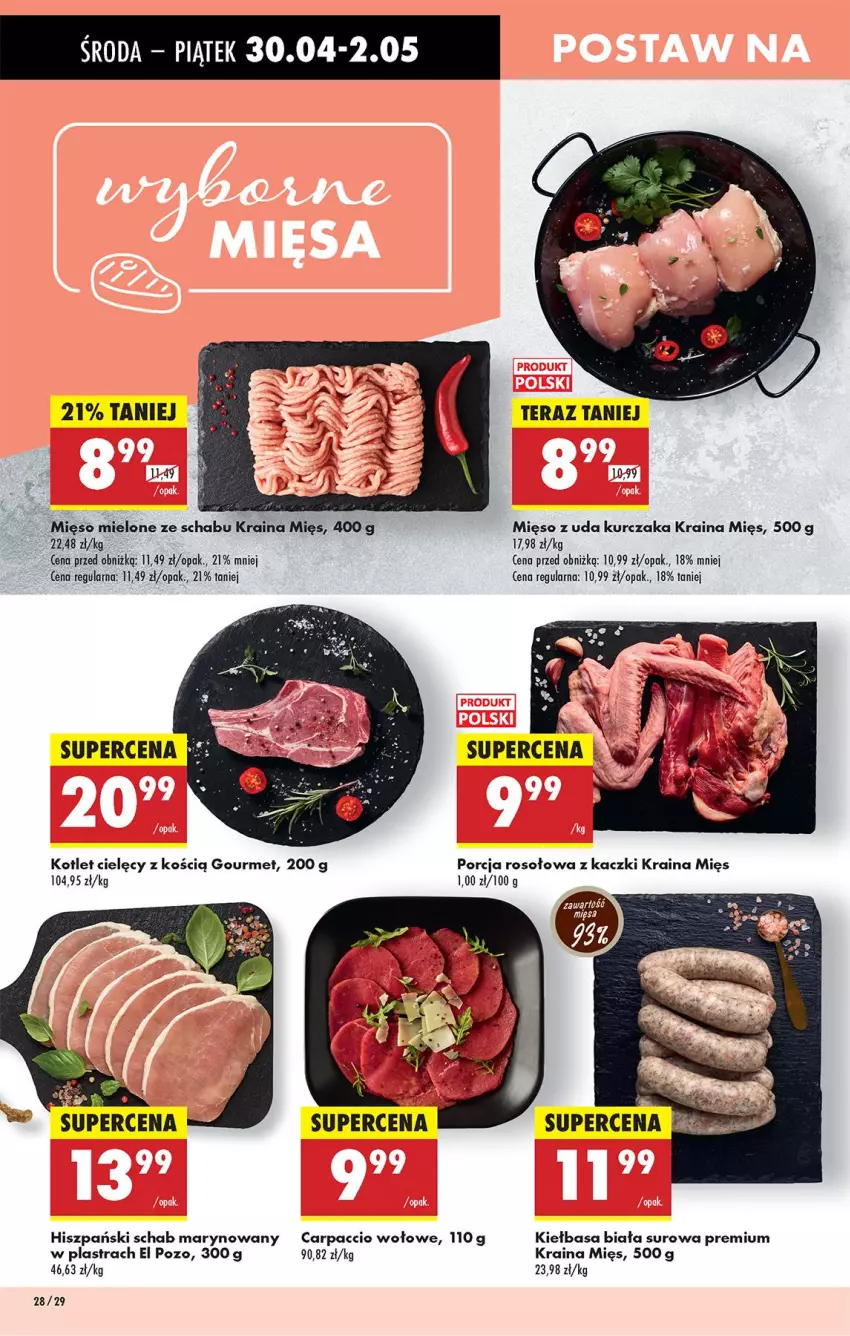 Gazetka promocyjna Biedronka - Od Środy - ważna 30.04 do 01.05.2025 - strona 34 - produkty: Carpaccio, Kiełbasa, Kiełbasa biała, Kotlet, Kurczak, Mięso, Mięso z uda kurczaka, Por