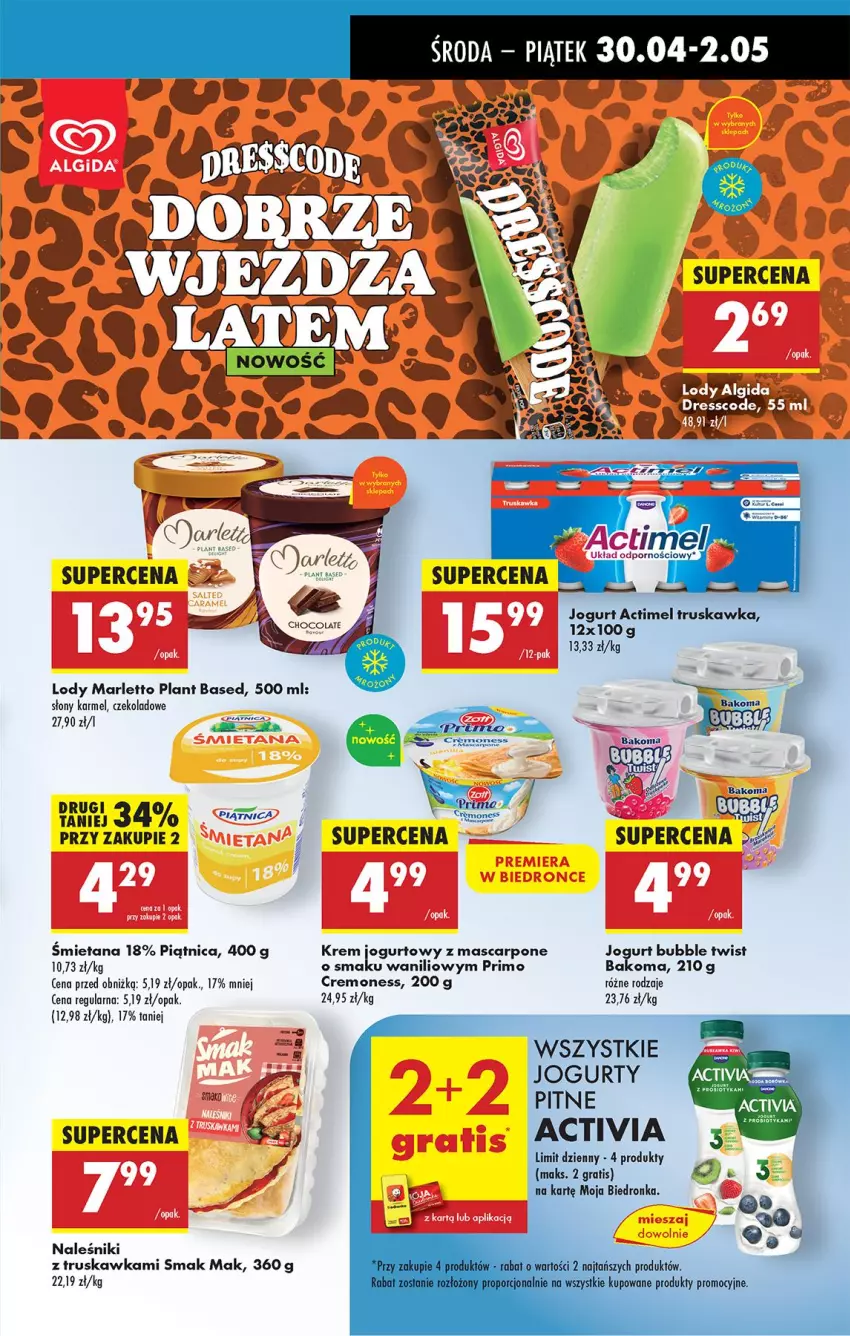 Gazetka promocyjna Biedronka - Od Środy - ważna 30.04 do 01.05.2025 - strona 39 - produkty: Activia, Bakoma, Gra, Jogurt, Lody, Mascarpone, Naleśniki, Piątnica, Ser