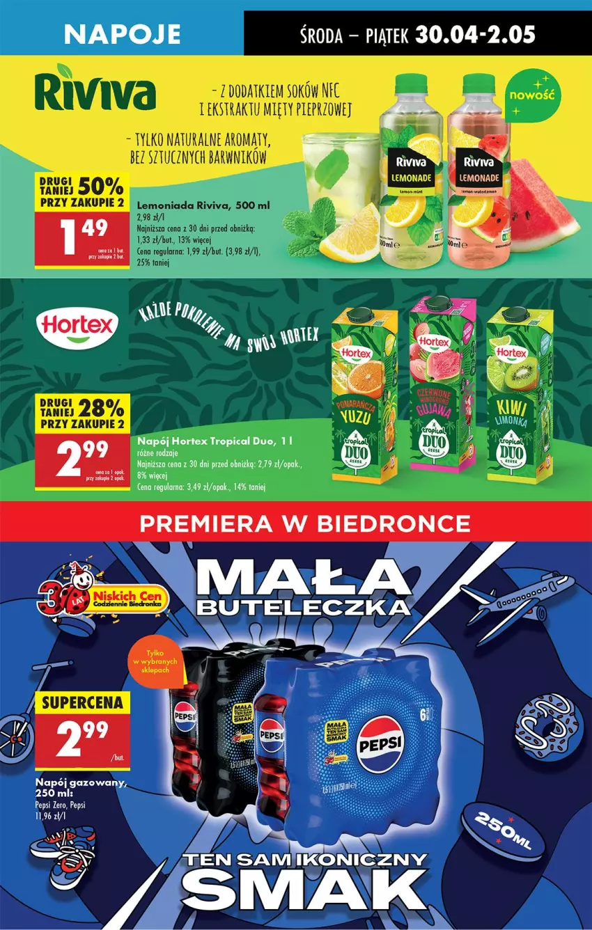 Gazetka promocyjna Biedronka - Od Środy - ważna 30.04 do 01.05.2025 - strona 51 - produkty: Hortex, Lemoniada, Napój, Napój gazowany, Napoje, Pepsi, Rum, Sok, Tropical