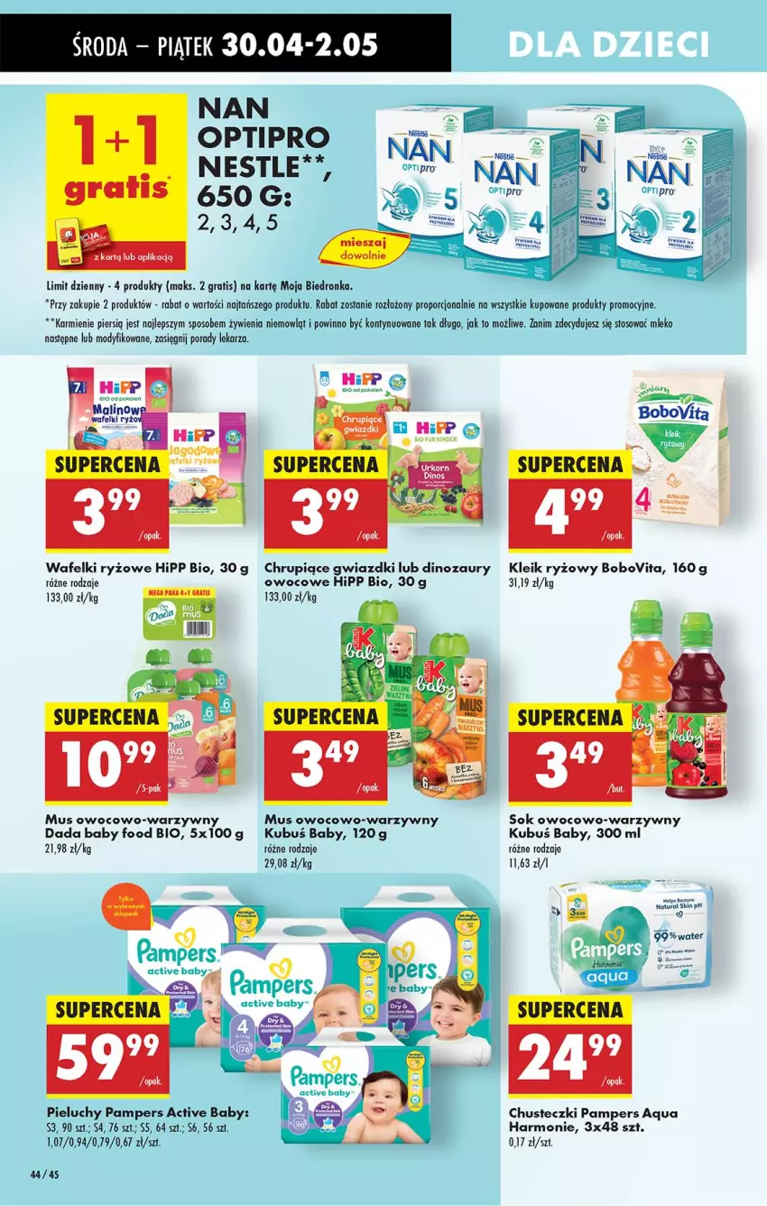 Gazetka promocyjna Biedronka - Od Środy - ważna 30.04 do 01.05.2025 - strona 56 - produkty: BoboVita, Chusteczki, Dada, Dinozaur, Fa, Gra, HiPP, Hipp Bio, Karmi, Mleko, Mus, O nas, Pampers, Pieluchy, Por, Ryż, Sok