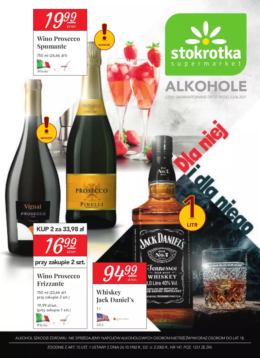 Gazetka promocyjna Stokrotka - Oferta alkoholowa - ważna 22.04 do 26.05.2021 - strona 1 - produkty: Prosecco, Puma, Whiskey, Wino