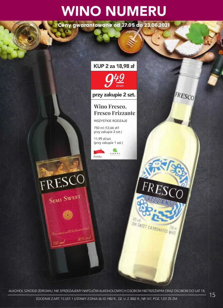 Gazetka promocyjna Stokrotka - Oferta alkoholowa - ważna 22.04 do 26.05.2021 - strona 15 - produkty: Fresco, Wino