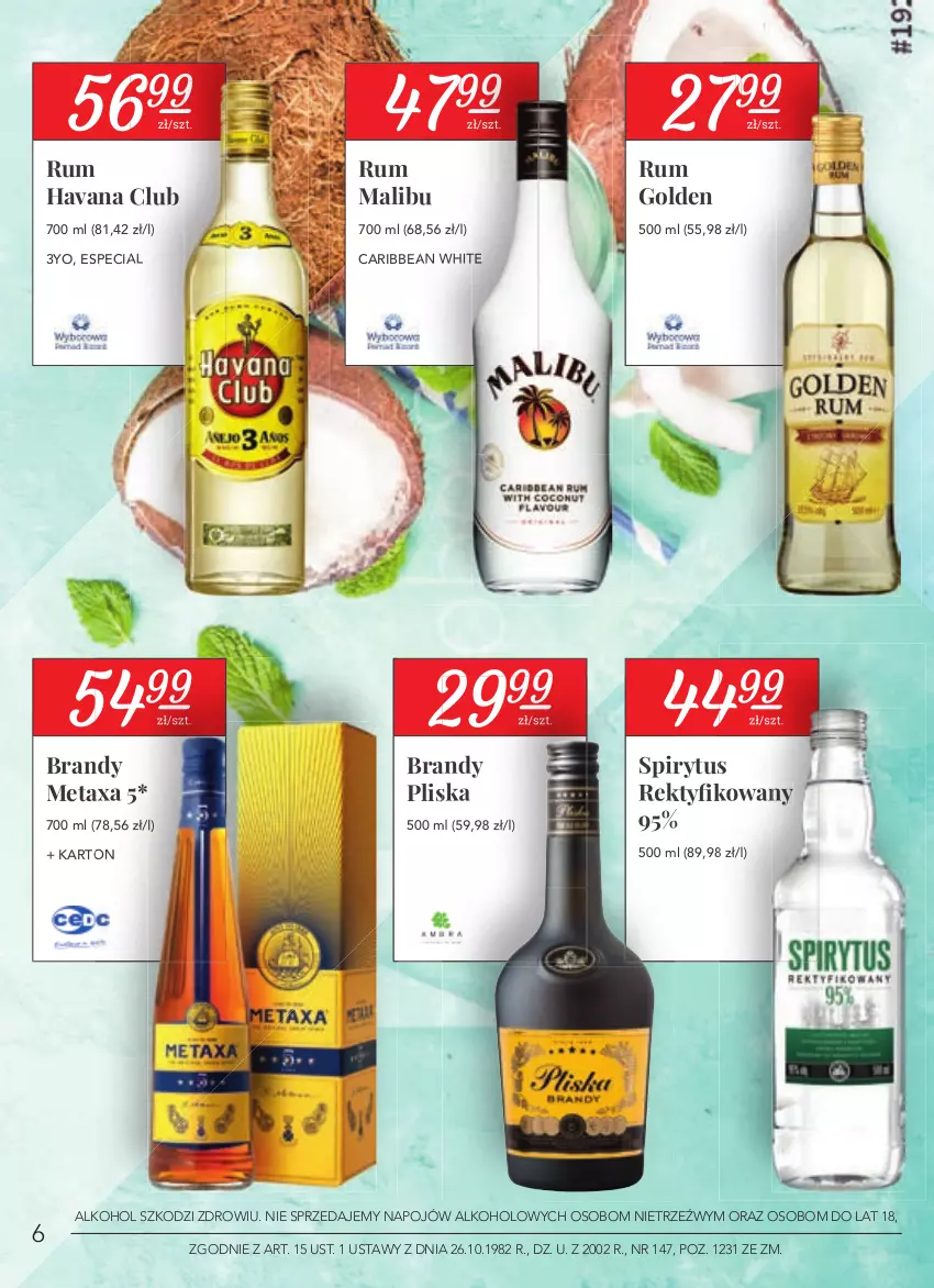 Gazetka promocyjna Stokrotka - Oferta alkoholowa - ważna 22.04 do 26.05.2021 - strona 6 - produkty: Brandy, Malibu, Metaxa, Pliska, Rum