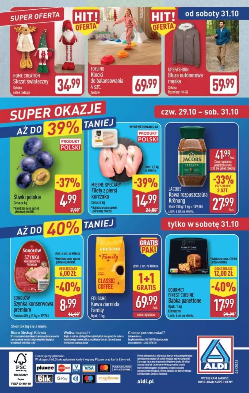 Gazetka promocyjna Aldi - Oferta weekendowa - ważna 29.10 do 31.10.2026 - strona 10 - produkty: Bluza, Kawa, Ser, Skrzat, Szynka, Szynka konserwowa