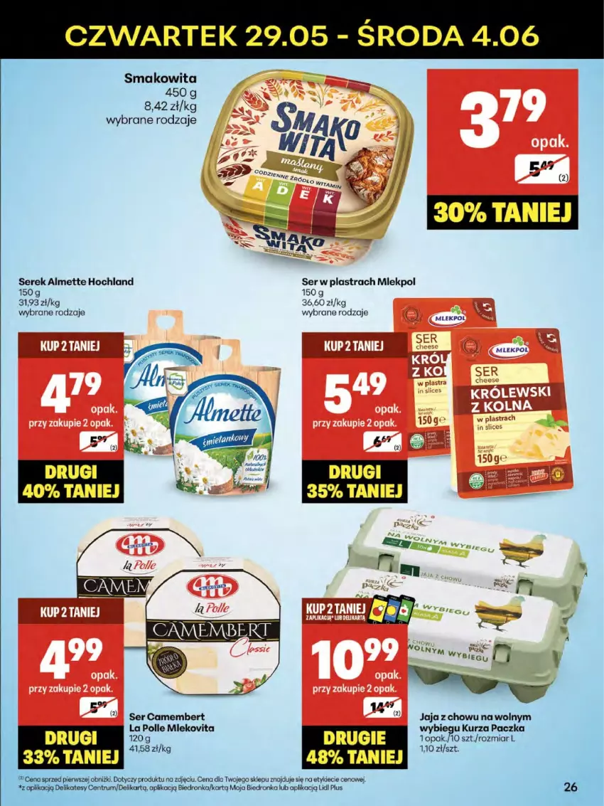 Gazetka promocyjna Delikatesy Centrum - Franczyza DC22 Czwartek - ważna 29.05 do 04.06.2025 - strona 26 - produkty: Almette, Camembert, Hochland, Jaja, Mleko, Rum, Ser, Serek, Smakowita, Top