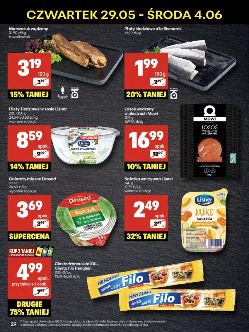 Gazetka promocyjna Delikatesy Centrum - Franczyza DC22 Czwartek - ważna 29.05 do 04.06.2025 - strona 29 - produkty: Ciasto francuskie, Gala, Lisner, Płaty śledziowe, Rum, Sałat, Sałatka, Sałatka warzywna, Sos