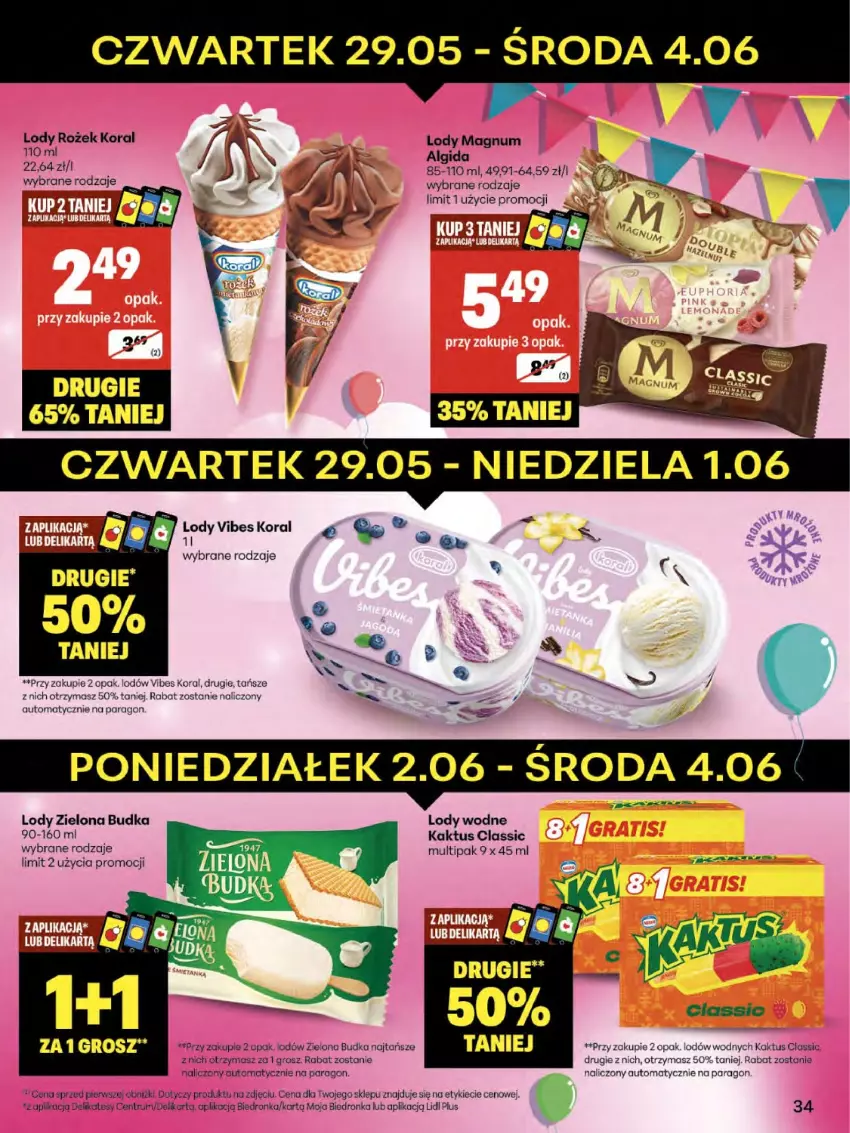 Gazetka promocyjna Delikatesy Centrum - Franczyza DC22 Czwartek - ważna 29.05 do 04.06.2025 - strona 34 - produkty: Algida, Kaktus, Koc, LG, Lody, Por, Zielona Budka