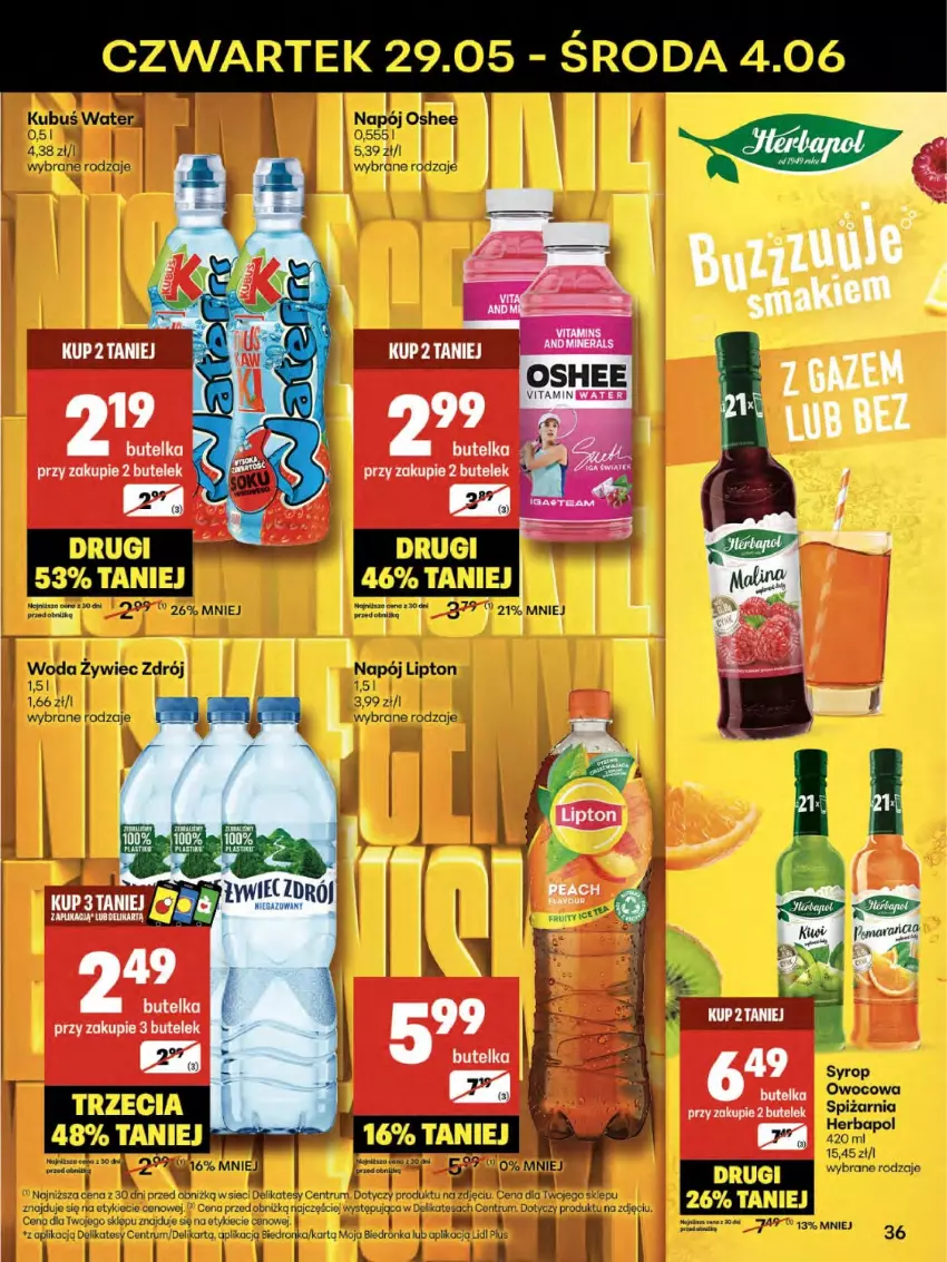 Gazetka promocyjna Delikatesy Centrum - Franczyza DC22 Czwartek - ważna 29.05 do 04.06.2025 - strona 36 - produkty: Herbapol, Koc, Lipton, Napój, Rum, Sok, Woda
