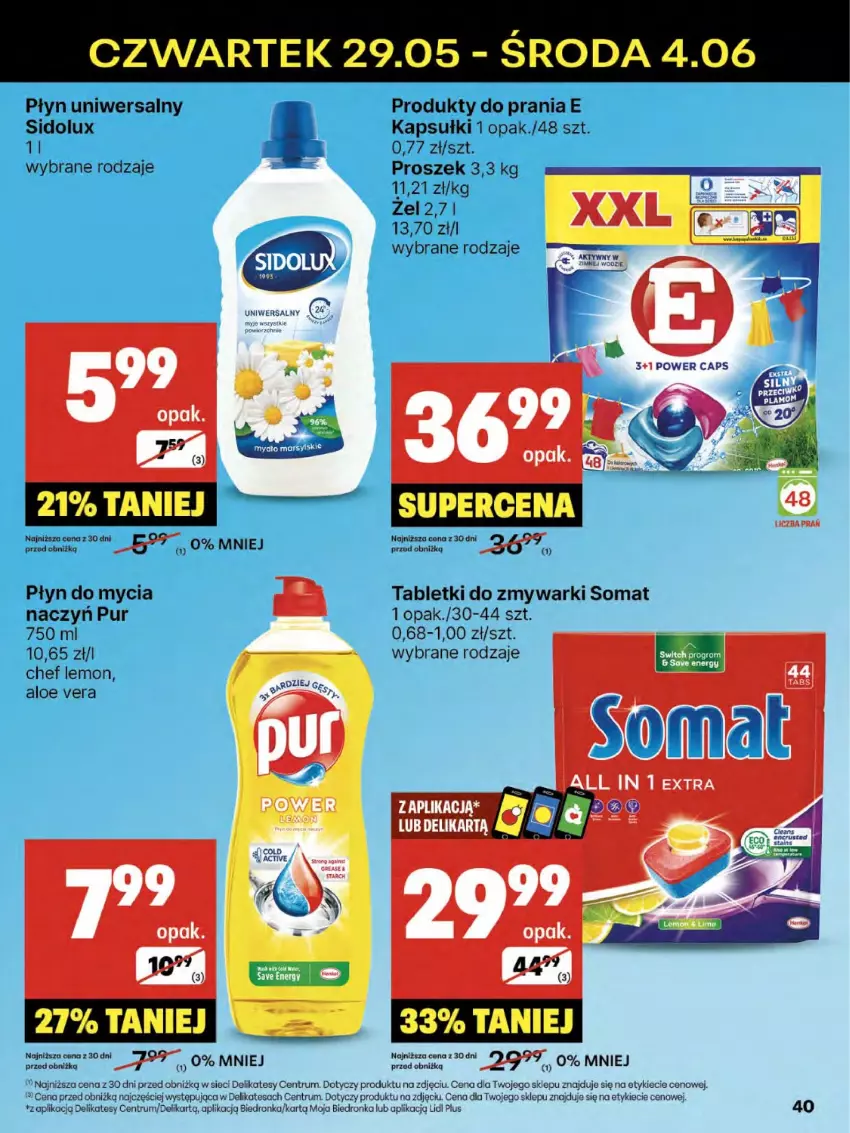 Gazetka promocyjna Delikatesy Centrum - Franczyza DC22 Czwartek - ważna 29.05 do 04.06.2025 - strona 40 - produkty: Aloe vera, Płyn do mycia, Pur, Rum, Rust, Sidolux, Somat, Tablet, Tabletki do zmywarki, Zmywarki