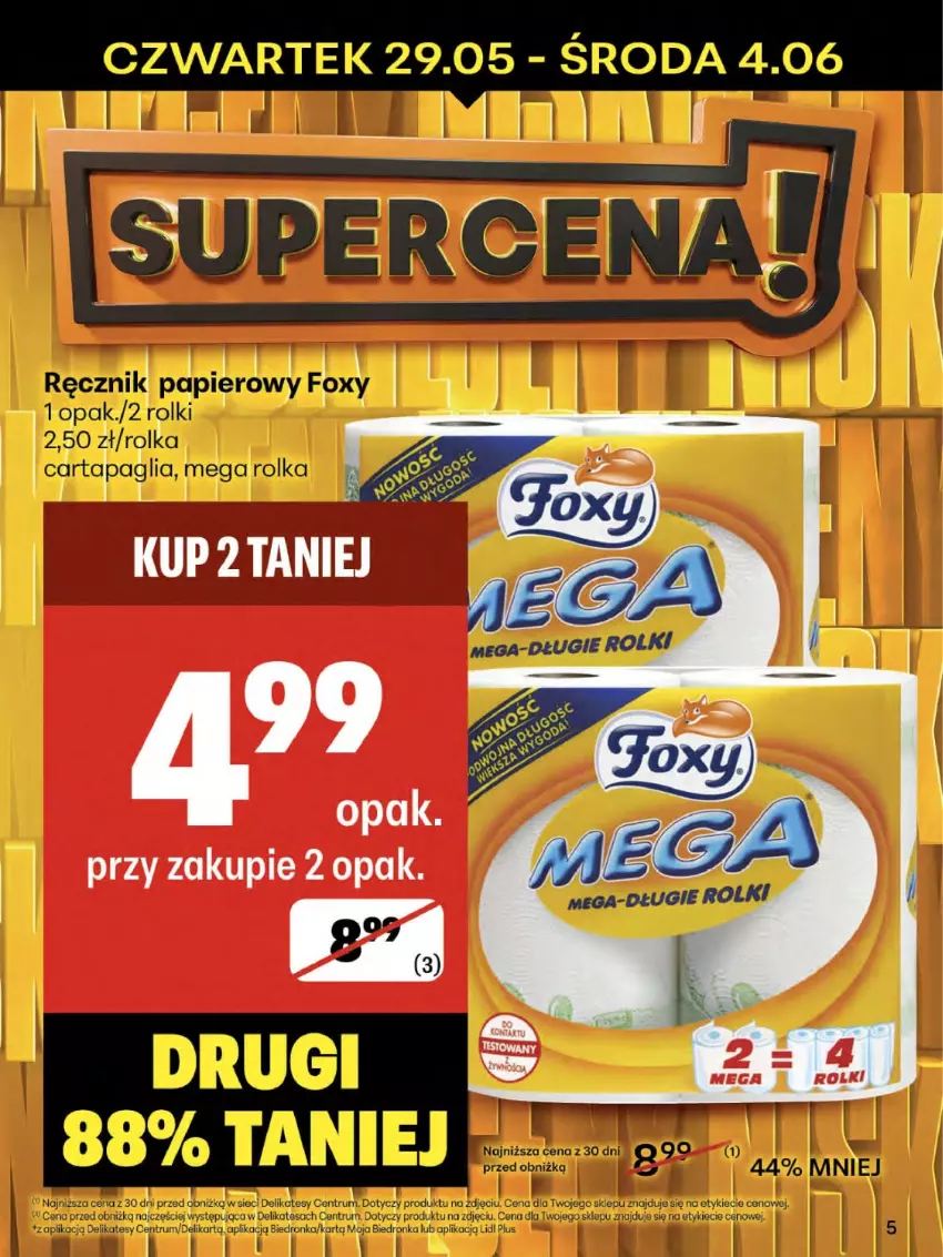 Gazetka promocyjna Delikatesy Centrum - Franczyza DC22 Czwartek - ważna 29.05 do 04.06.2025 - strona 5 - produkty: Foxy, Koc, Papier, Rolki