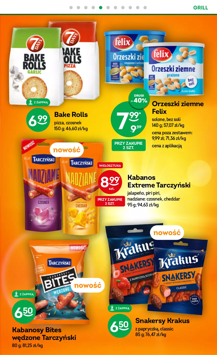 Gazetka promocyjna Żabka - ważna 21.06 do 04.07.2023 - strona 31 - produkty: Bake Rolls, Cheddar, Czosnek, Felix, Grill, Kabanos, Krakus, Orzeszki, Orzeszki ziemne, Pizza, Tarczyński