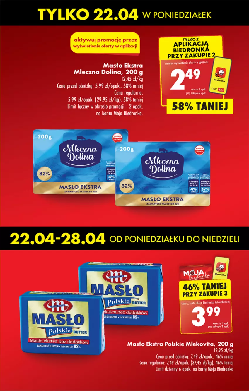 Gazetka promocyjna Biedronka - Od poniedziałku - ważna 22.04 do 27.04.2024 - strona 5 - produkty: Masło, Mleko, Mlekovita