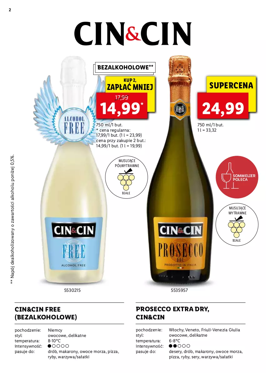 Gazetka promocyjna Lidl - KATALOG ALKOHOLI MOCNYCH I WIN - ważna 21.03 do 17.04.2022 - strona 2 - produkty: Deser, Drób, Makaron, Mus, Napój, Owoce, Owoce morza, Pizza, Prosecco, Sałat, Ser, Warzywa