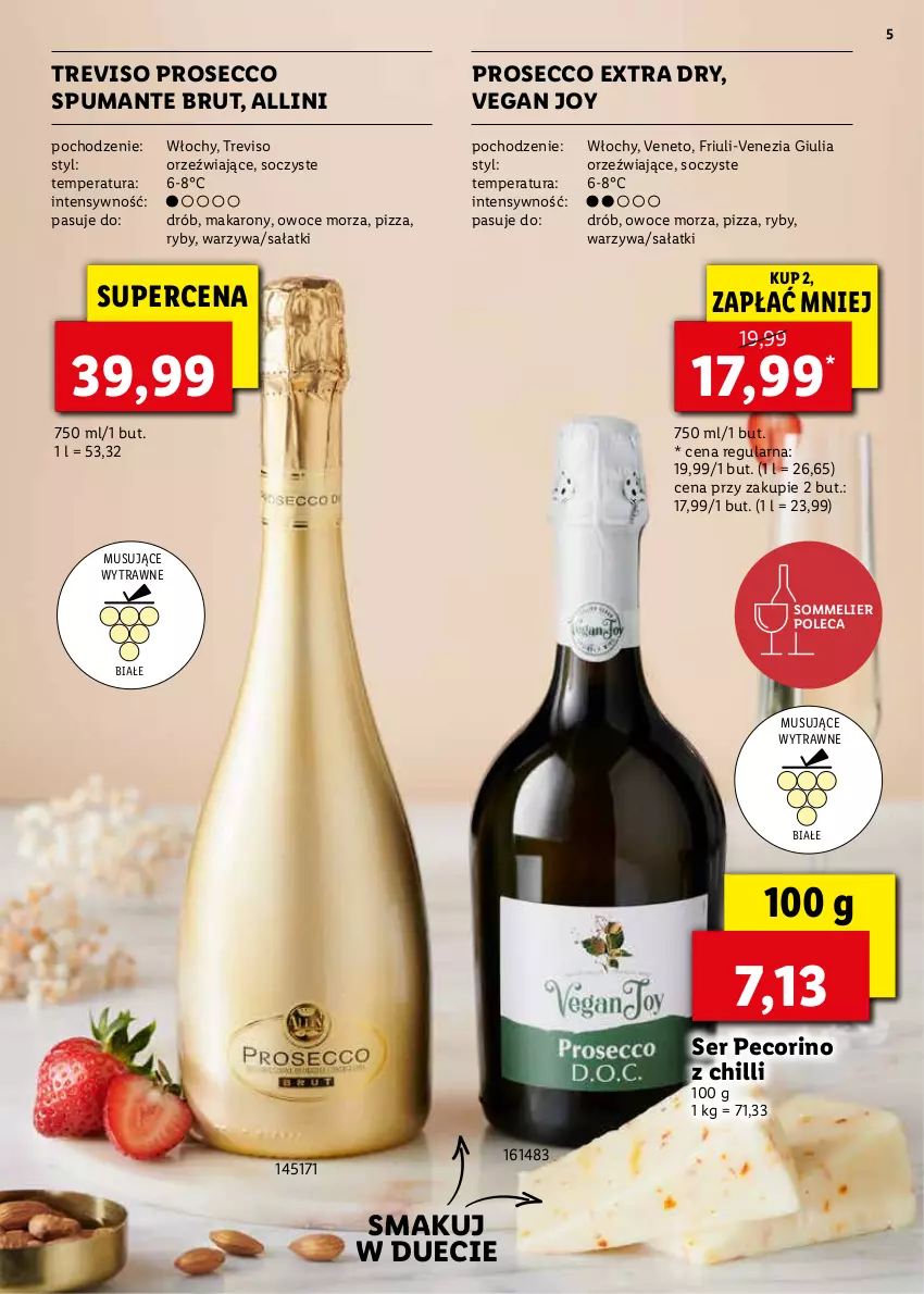 Gazetka promocyjna Lidl - KATALOG ALKOHOLI MOCNYCH I WIN - ważna 21.03 do 17.04.2022 - strona 5 - produkty: Drób, Makaron, Mus, Owoce, Owoce morza, Pecorino, Pizza, Prosecco, Puma, Sałat, Ser, Warzywa