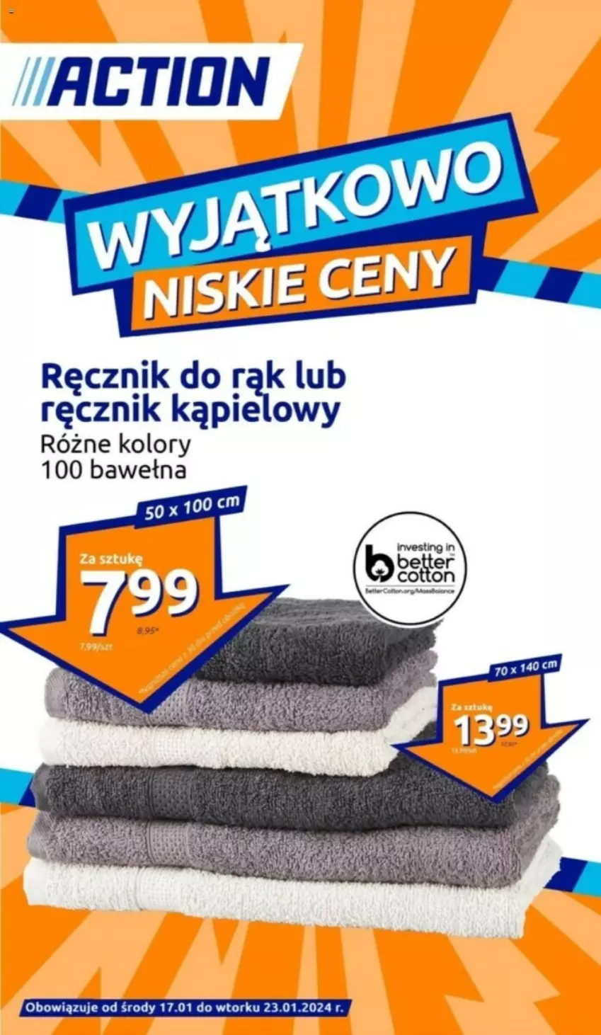 Gazetka promocyjna Action - ważna 24.01 do 30.01.2024 - strona 1 - produkty: Ręcznik, Ręcznik kąpielowy, Wełna