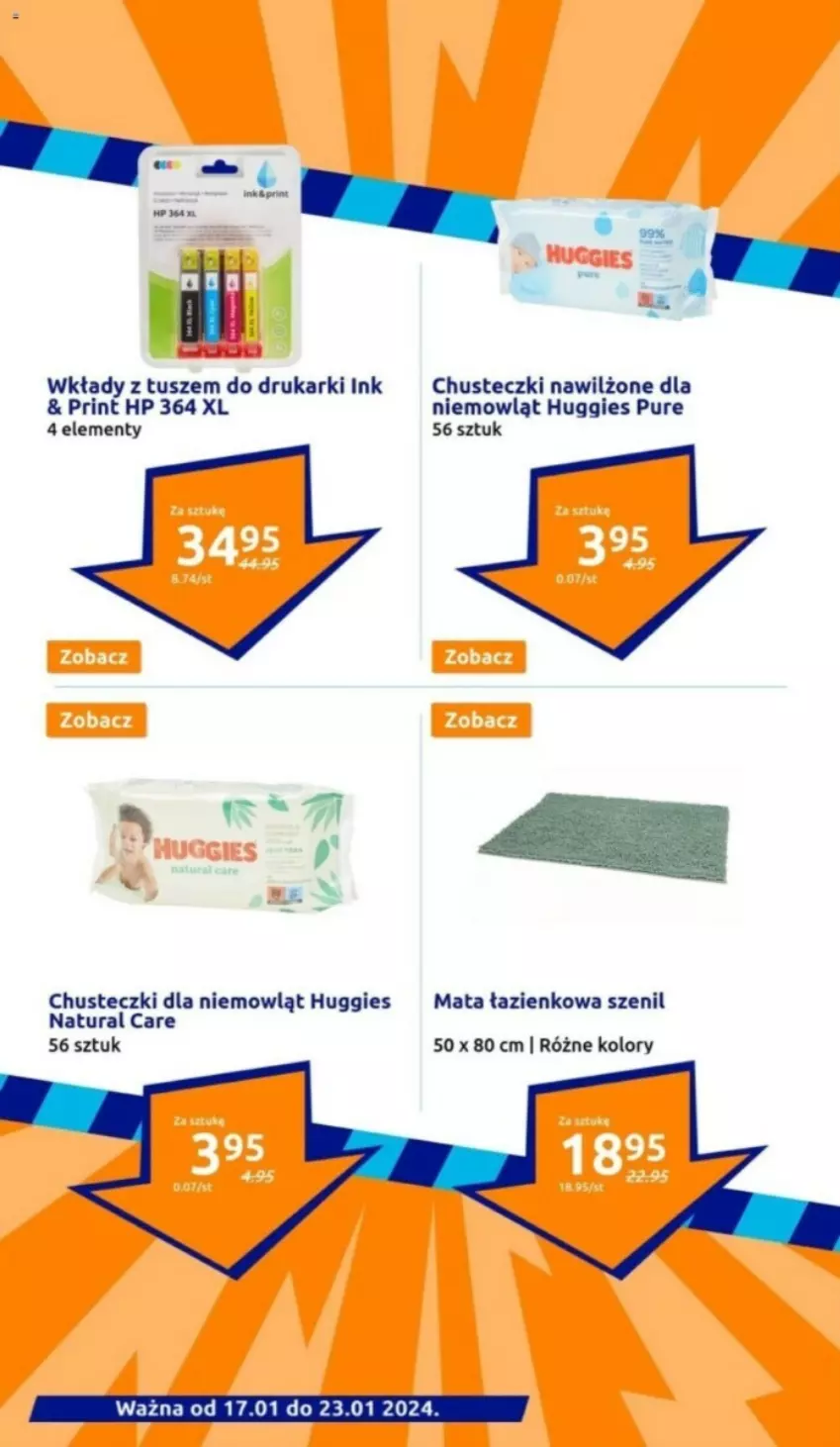 Gazetka promocyjna Action - ważna 24.01 do 30.01.2024 - strona 12 - produkty: Chusteczki, Drukarki, HP, Huggies, Mata łazienkowa, Pur, Tusz