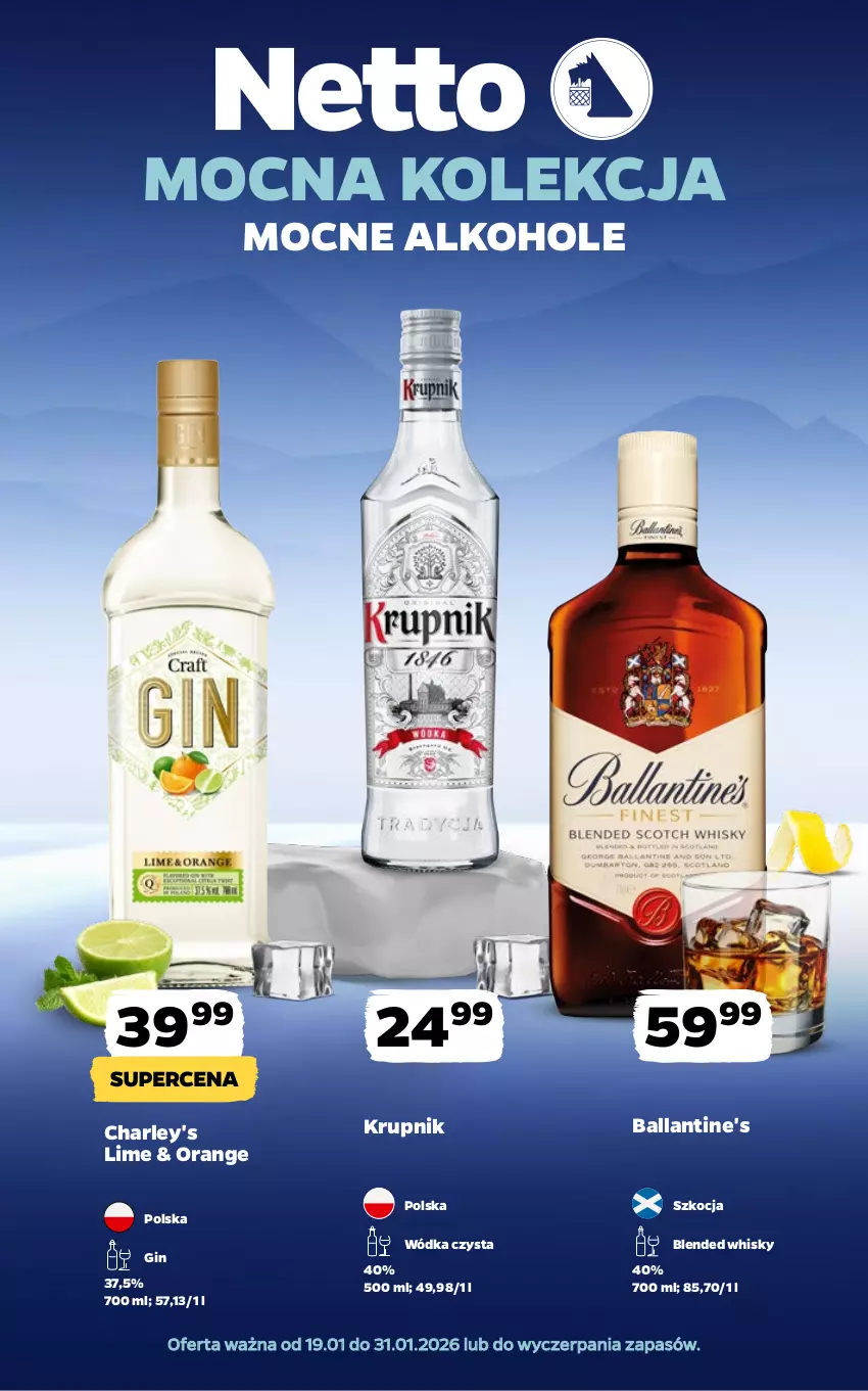 Gazetka promocyjna Netto - Alkohole - Mocne - ważna 19.01 do 31.01.2026 - strona 1 - produkty: Alkohole, Ballantine's, Gin, Koc, Krupnik, Whisky, Wódka