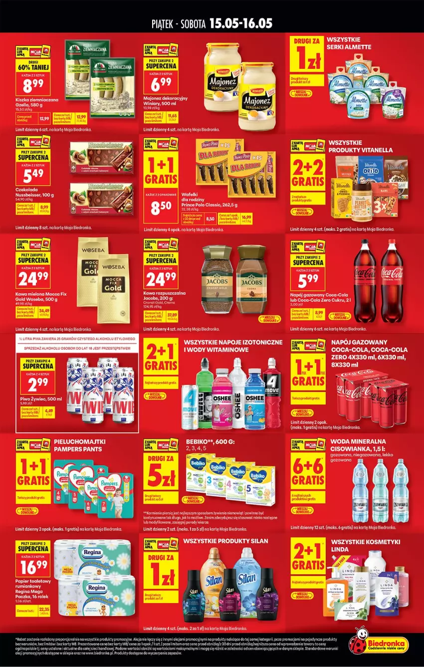 Gazetka promocyjna Biedronka - Tani Weekend - ważna 15.05 do 16.05.2026 - strona 2 - produkty: Almette, Cisowianka, Coca-Cola, Fa, Gin, Gra, Jaja, Kawa, Kawa rozpuszczalna, Mleko, Napój, Napój gazowany, Napoje, O nas, Piwo, Por, Rum, Ser, Winiary, Woseba