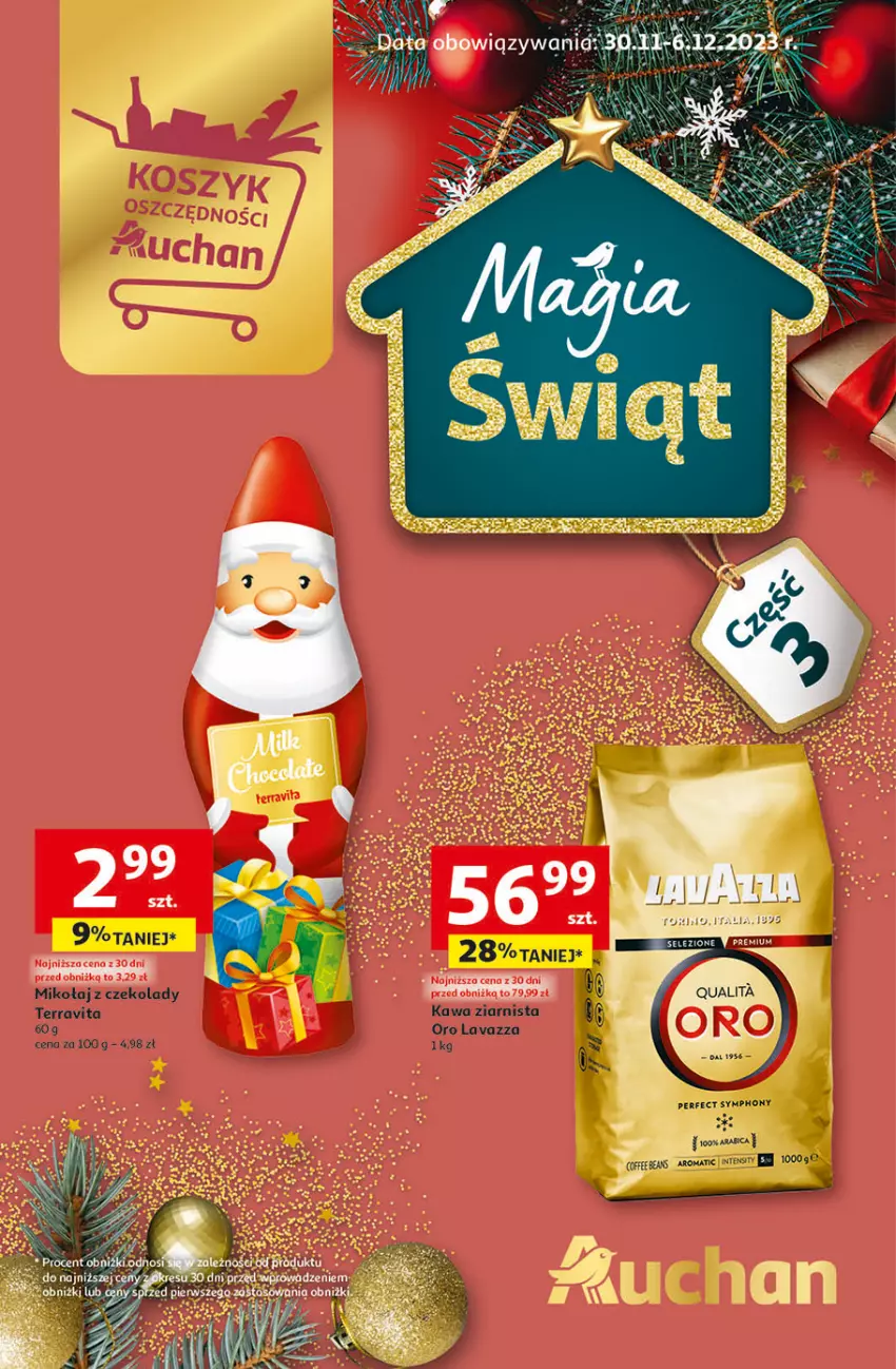 Gazetka promocyjna Auchan - Gazetka Magia Świąt Część 3 Hipermarket Auchan - ważna 30.11 do 06.12.2023 - strona 1 - produkty: Kawa, Kawa ziarnista, LANA, Lavazza