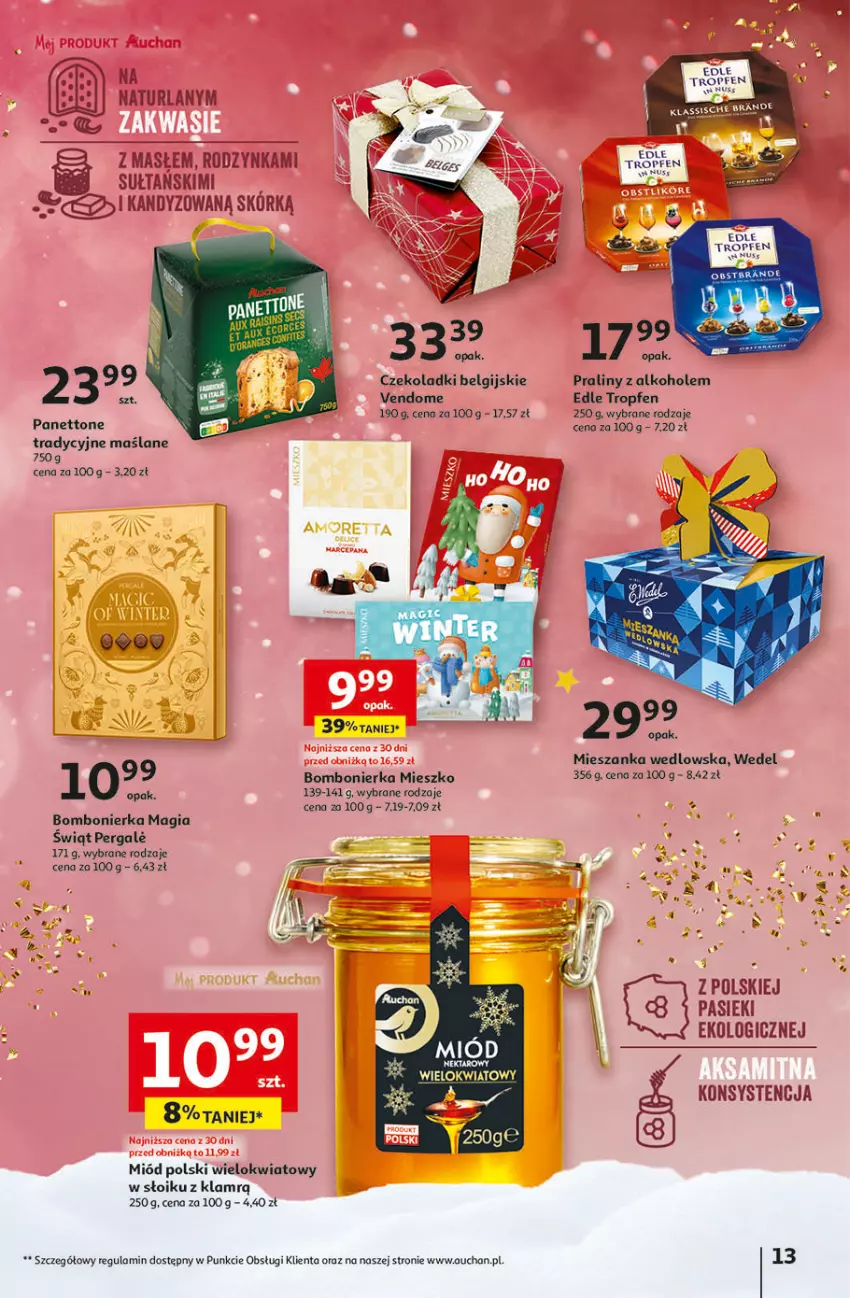 Gazetka promocyjna Auchan - Gazetka Magia Świąt Część 3 Hipermarket Auchan - ważna 30.11 do 06.12.2023 - strona 13 - produkty: Alkohole, LG, Mieszanka wedlowska, Miód, Praliny