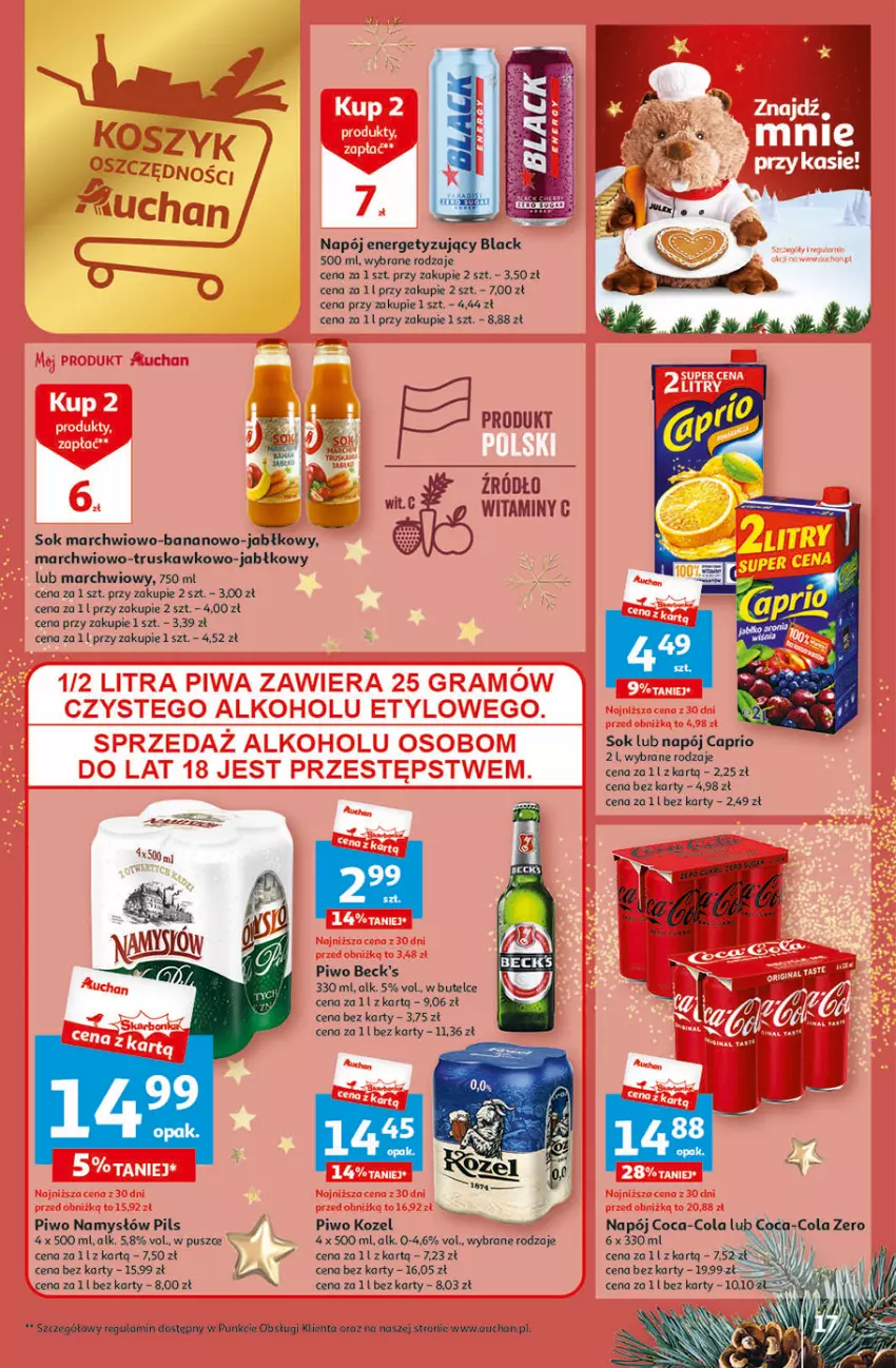 Gazetka promocyjna Auchan - Gazetka Magia Świąt Część 3 Hipermarket Auchan - ważna 30.11 do 06.12.2023 - strona 17 - produkty: Coca-Cola, Kozel, Lack, Namysłów, Napój, Piwo, Sok