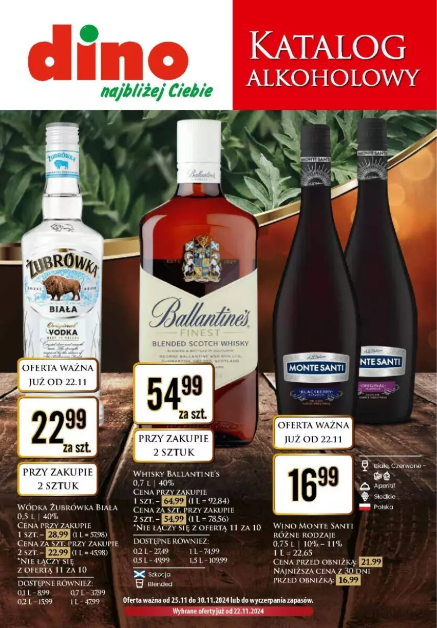 Gazetka promocyjna Dino - ważna 25.11 do 30.11.2024 - strona 1 - produkty: Ballantine's, JBL, Monte, Monte Santi, Whisky, Wino, Wódka