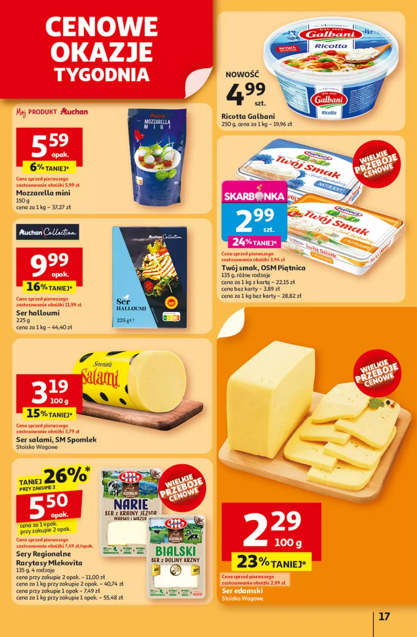 Gazetka promocyjna Auchan - Tak smakuje lato Hipermarket - ważna 12.06 do 18.06.2025 - strona 19 - produkty: Galbani, Mleko, Mlekovita, Mozzarella, Ricotta, Salami, Ser, Ser salami, Twój Smak