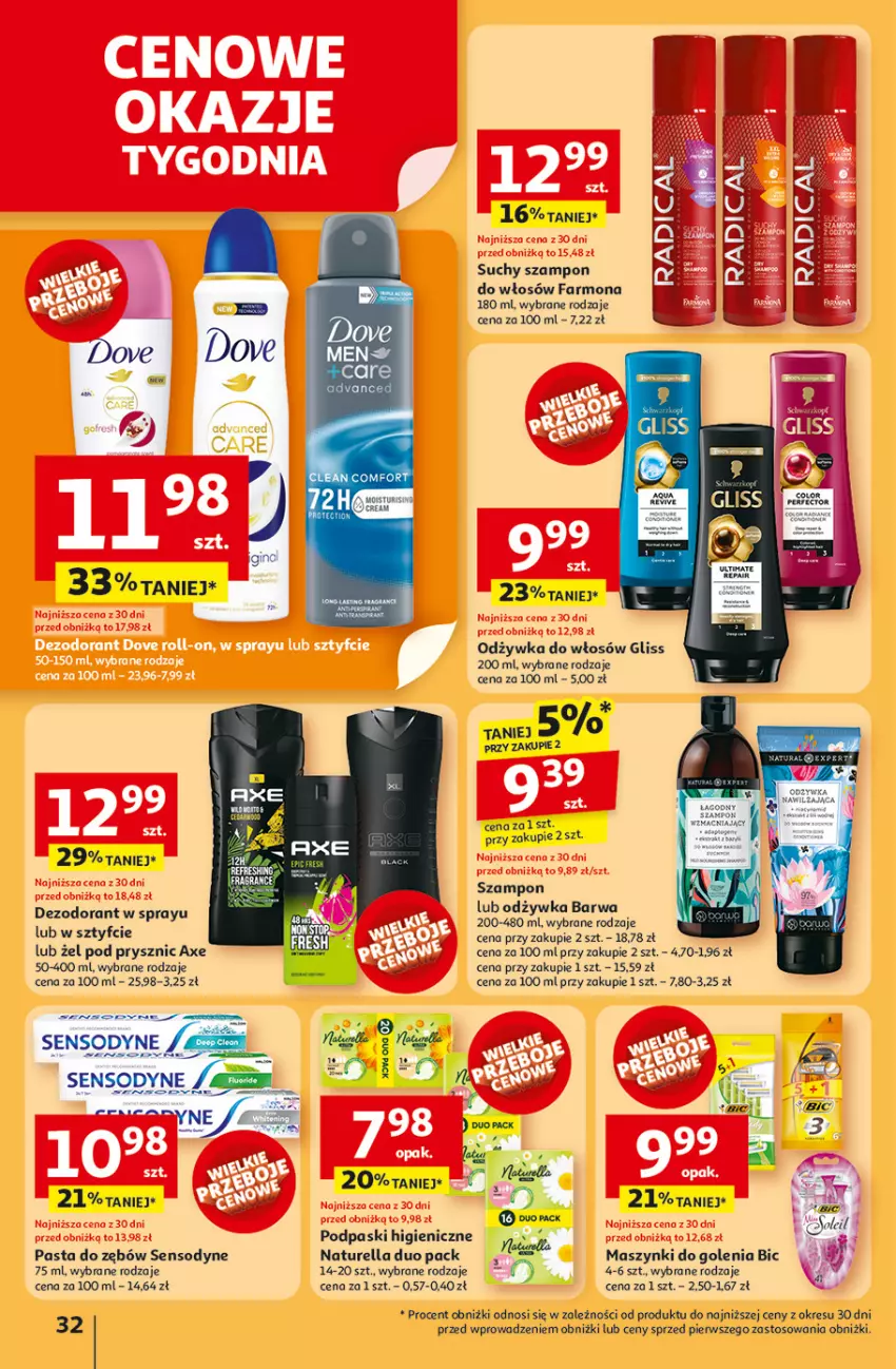Gazetka promocyjna Auchan - Tak smakuje lato Hipermarket - ważna 12.06 do 18.06.2025 - strona 34 - produkty: BIC, Dezodorant, Dove, Fa, Gin, Naturell, Naturella, Odżywka, Pasta do zębów, Podpaski, Sensodyne, Suchy szampon, Szampon