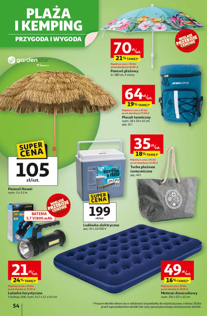 Gazetka promocyjna Auchan - Tak smakuje lato Hipermarket - ważna 12.06 do 18.06.2025 - strona 56 - produkty: Latarka, Lodówka, Materac, Parasol, Plecak, Tarka, Tera, Torba
