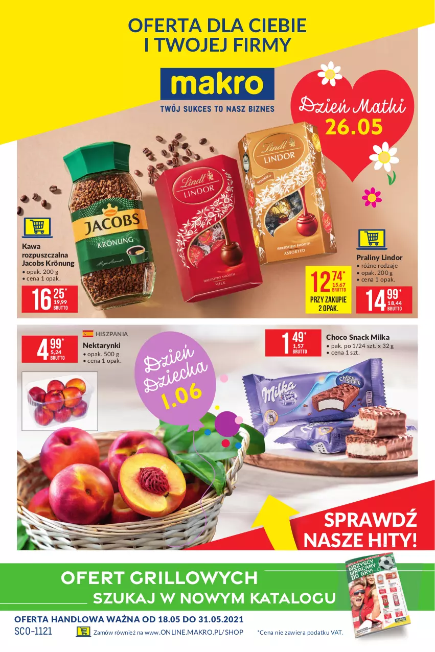 Gazetka promocyjna Makro - [Oferta promocyjna] Artykuły spożywcze - ważna 18.05 do 31.05.2021 - strona 1 - produkty: Grill, Jacobs, Jacobs Krönung, Kawa, Kawa rozpuszczalna, Lindor, Milka, Nektar, Praliny