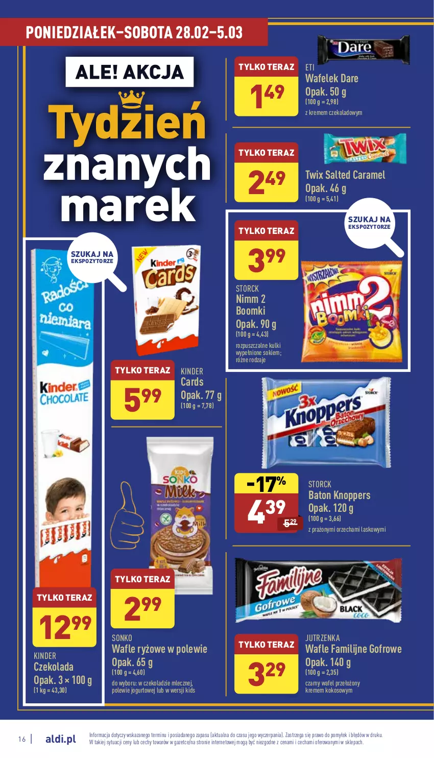 Gazetka promocyjna Aldi - Katalog spożywczy - ważna 28.02 do 05.03.2022 - strona 16 - produkty: Baton, Czekolada, Fa, Jogurt, Jutrzenka, Kinder, Knoppers, Kokos, Ryż, Sok, Sonko, Tera, Twix, Wafelek, Wafle