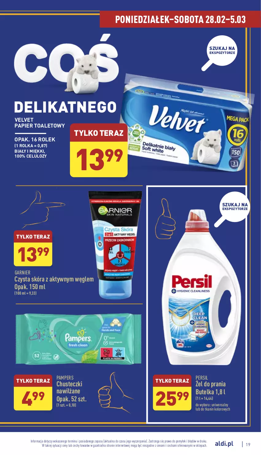 Gazetka promocyjna Aldi - Katalog spożywczy - ważna 28.02 do 05.03.2022 - strona 19 - produkty: Chusteczki, Garnier, Pampers, Papier, Papier toaletowy, Persil, Tera, Velvet