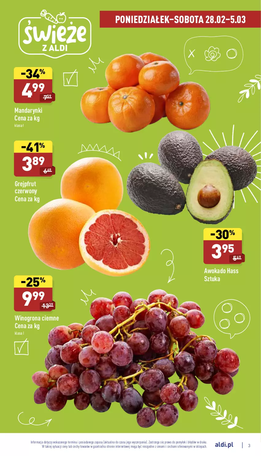 Gazetka promocyjna Aldi - Katalog spożywczy - ważna 28.02 do 05.03.2022 - strona 3 - produkty: Grejpfrut, Mandarynki, Wino, Winogrona