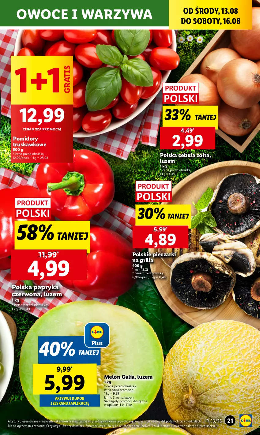 Gazetka promocyjna Lidl - GAZETKA - ważna 13.08 do 16.08.2025 - strona 23 - produkty: Cebula, Gra, Grill, Melon, Owoce, Papryka, Papryka czerwona, Piec, Pomidory, Warzywa