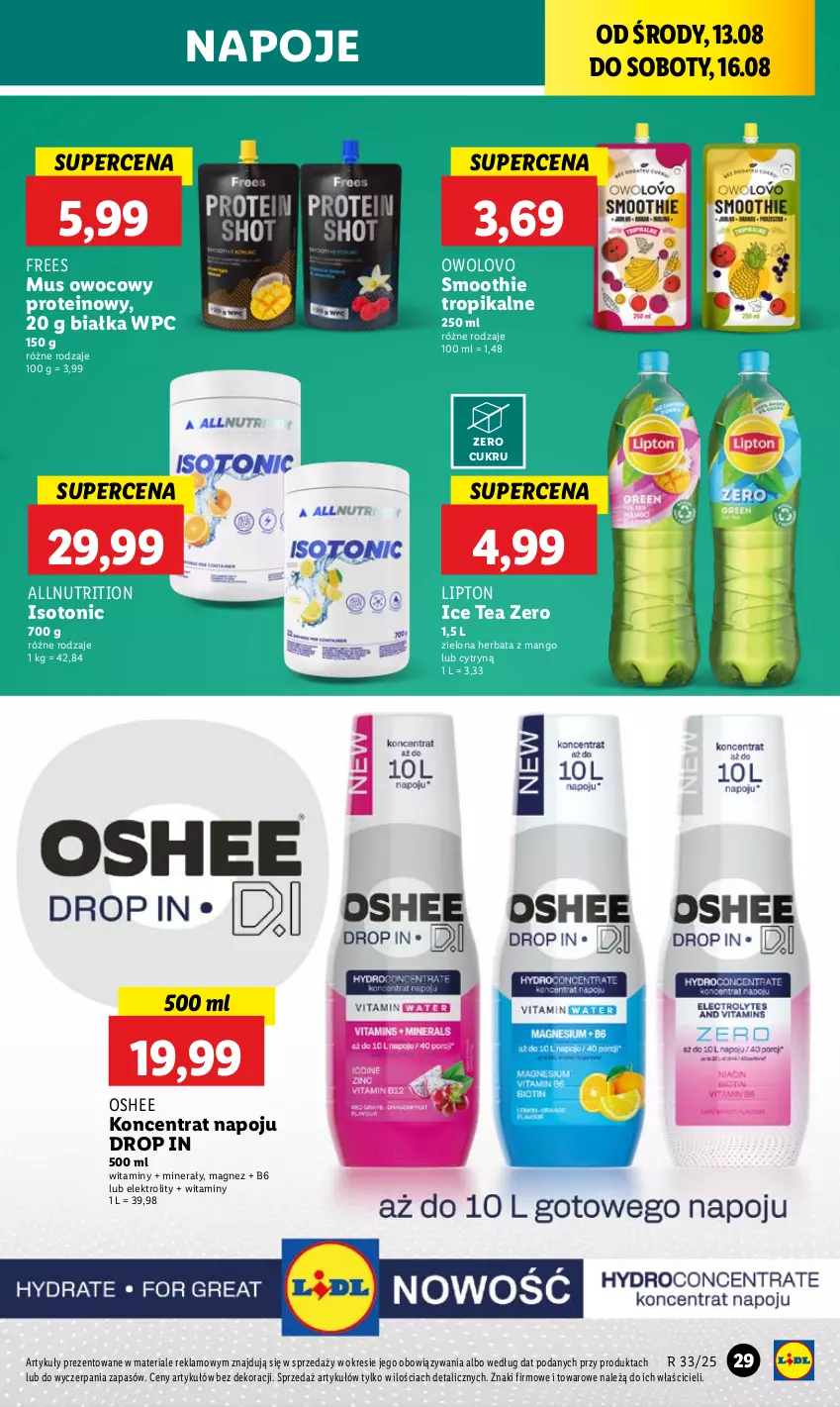 Gazetka promocyjna Lidl - GAZETKA - ważna 13.08 do 16.08.2025 - strona 31 - produkty: Herbata, Ice tea, Lipton, Magnez, Mango, Mus, Napoje, Oshee, Smoothie