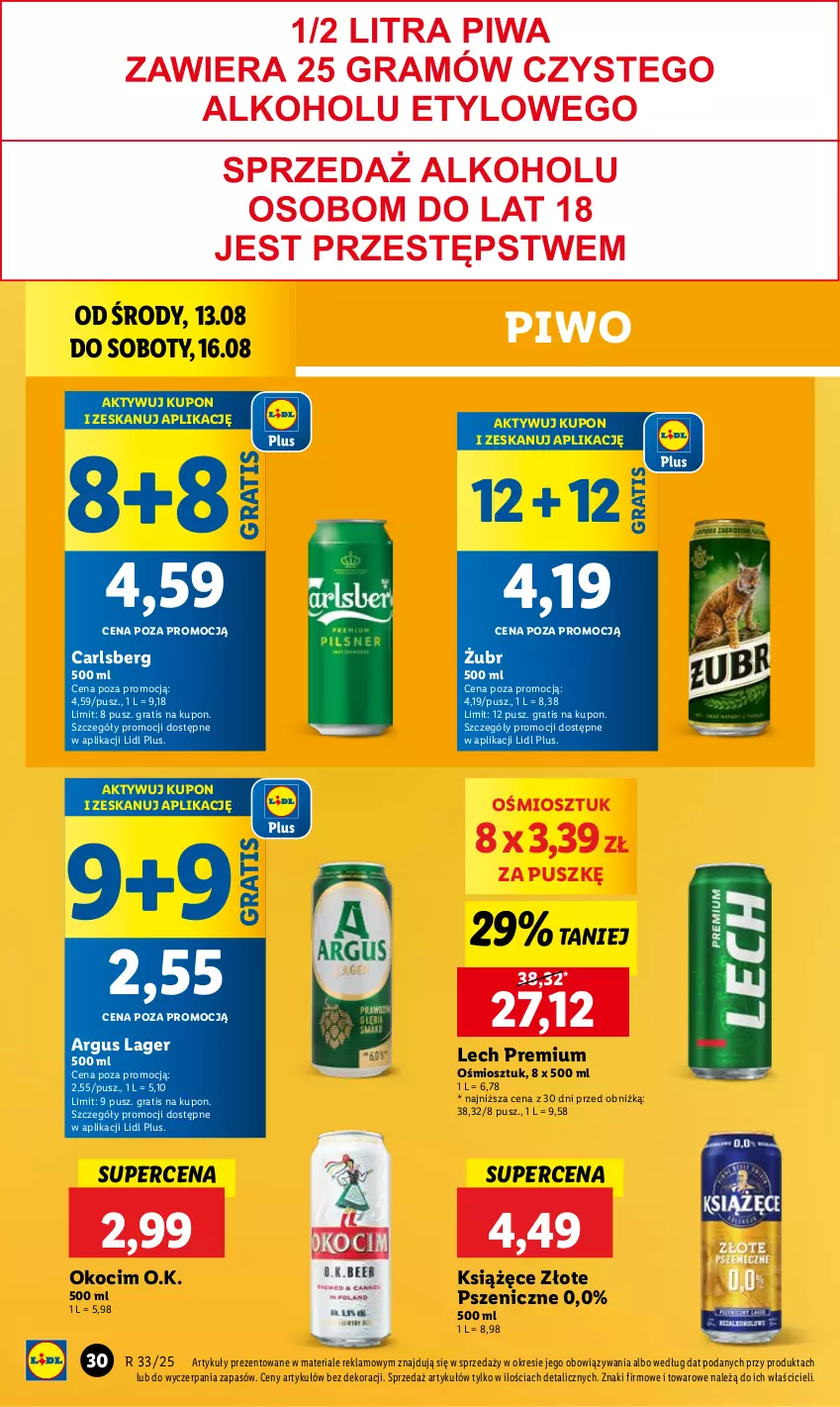 Gazetka promocyjna Lidl - GAZETKA - ważna 13.08 do 16.08.2025 - strona 34 - produkty: Carlsberg, Gra, Koc, Książęce, Lech Premium, Okocim, Piwo