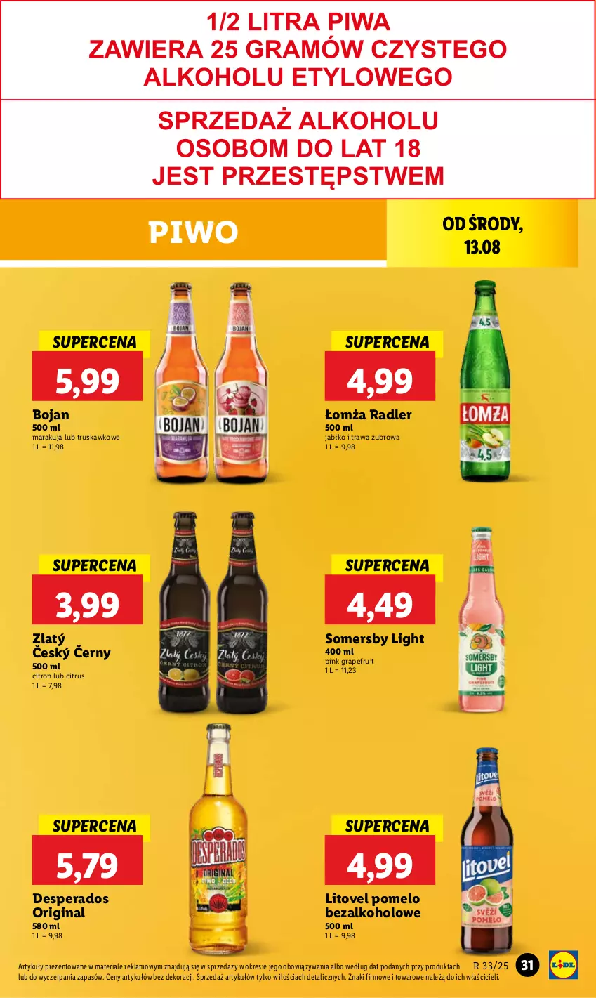 Gazetka promocyjna Lidl - GAZETKA - ważna 13.08 do 16.08.2025 - strona 35 - produkty: Desperados, Gin, Gra, Piwo, Pomelo, Radler, Somersby