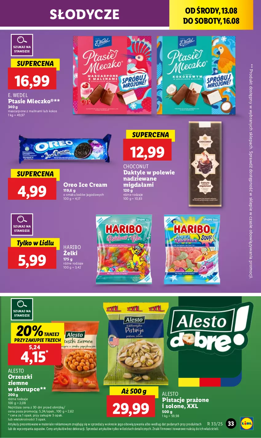 Gazetka promocyjna Lidl - GAZETKA - ważna 13.08 do 16.08.2025 - strona 37 - produkty: Daktyle, E. Wedel, Haribo, Kokos, Mascarpone, Mleczko, Oreo, Orzeszki, Orzeszki ziemne, Pistacje, Ptasie mleczko