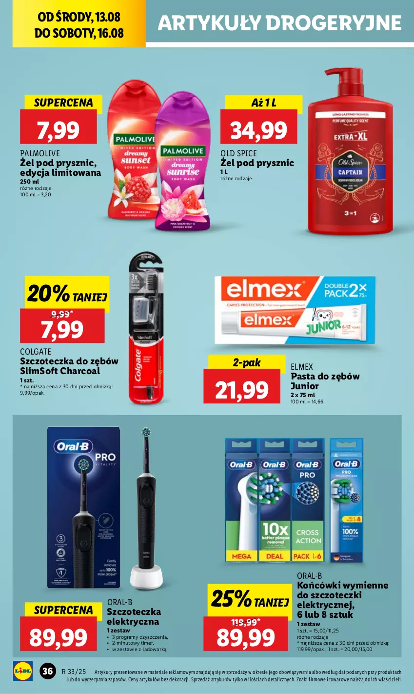 Gazetka promocyjna Lidl - GAZETKA - ważna 13.08 do 16.08.2025 - strona 44 - produkty: Colgate, Elmex, Gra, LG, Old Spice, Palmolive, Pasta do zębów, Szczoteczka, Szczoteczka do zębów