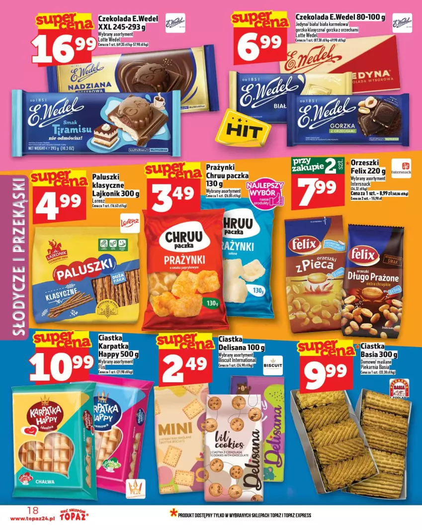 Gazetka promocyjna Topaz - Gazetka - ważna 30.10 do 05.11.2025 - strona 18 - produkty: Basia, Czekolada, Felix, Isana, Lajkonik, Lorenz, Orzeszki, Top