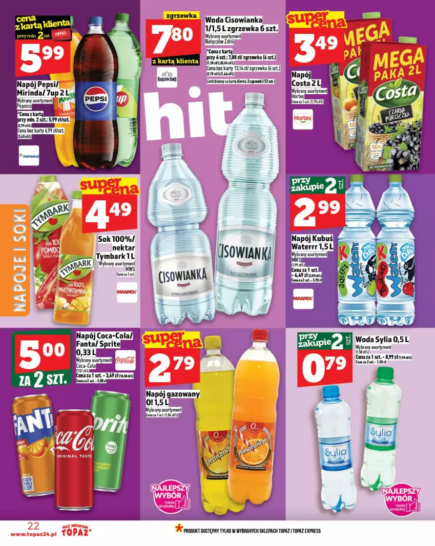 Gazetka promocyjna Topaz - Gazetka - ważna 30.10 do 05.11.2025 - strona 22 - produkty: Cisowianka, Nektar, Sok, Top, Tymbark, Woda