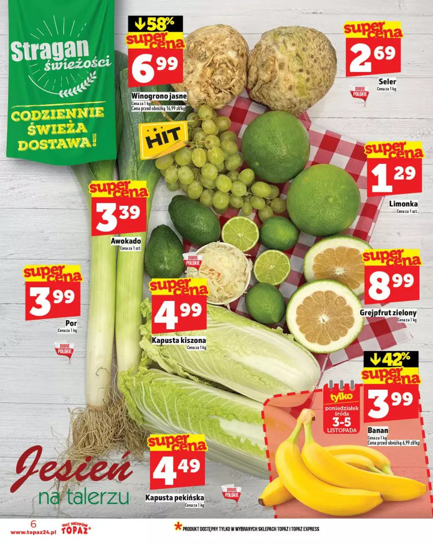 Gazetka promocyjna Topaz - Gazetka - ważna 30.10 do 05.11.2025 - strona 6 - produkty: Grejpfrut, Limonka, Por, Top