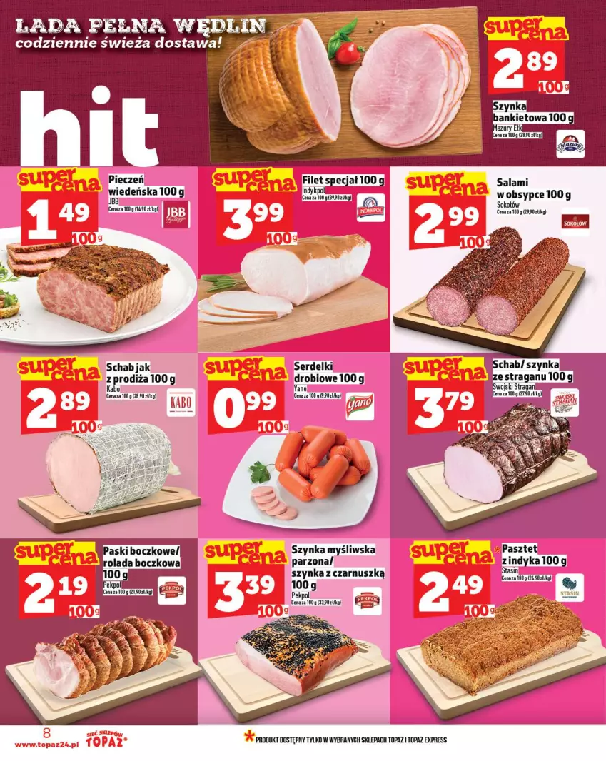 Gazetka promocyjna Topaz - Gazetka - ważna 30.10 do 05.11.2025 - strona 8 - produkty: Pasztet, Pekpol, Piec, Salami, Ser, Serdelki, Szynka