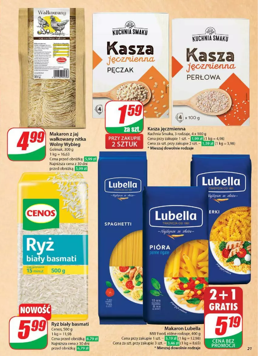 Gazetka promocyjna Dino - ważna 16.04 do 22.04.2025 - strona 14 - produkty: Bell, Bella, Cenos, Kasza, Kasza jęczmienna, Kuchnia, Lubella, Makaron, Olma, Ryż, Ryż biały, Spaghetti