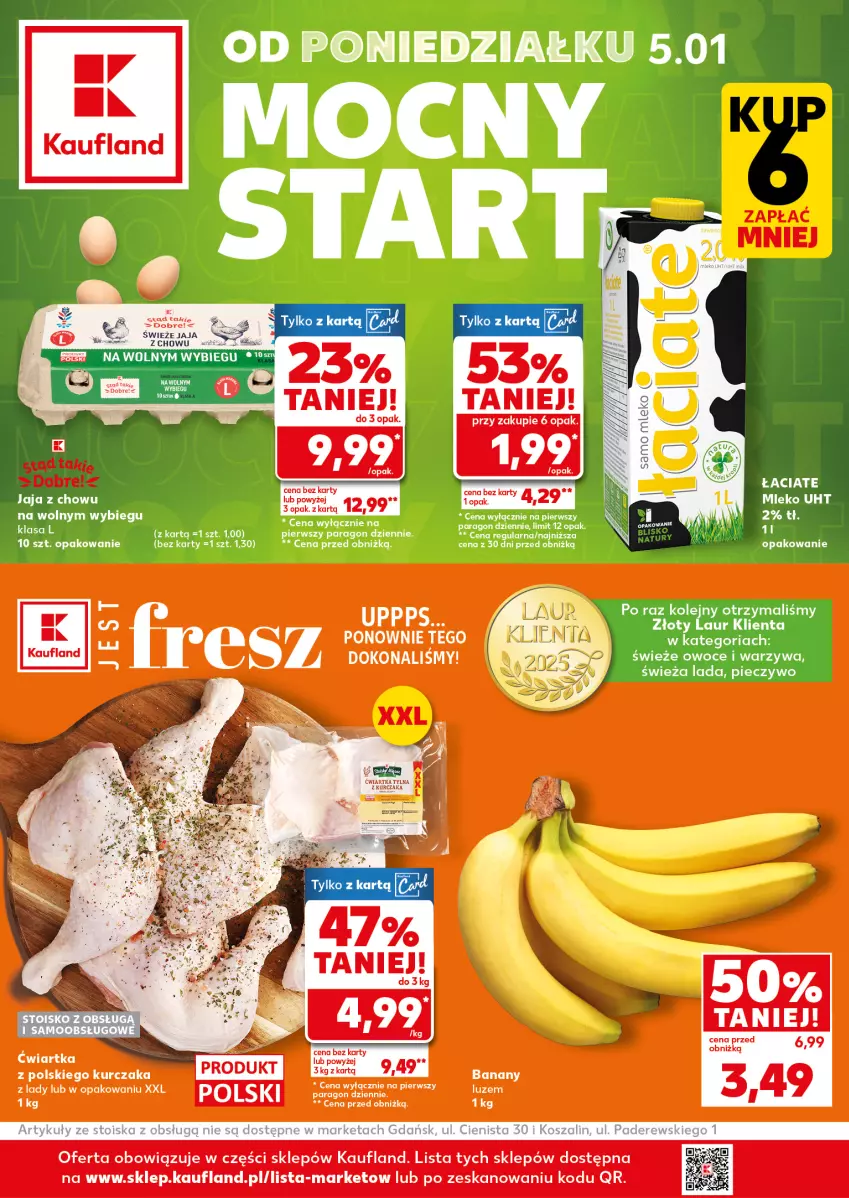 Gazetka promocyjna Kaufland - Mocny Start - ważna 05.01 do 07.01.2026 - strona 1 - produkty: Banany, Jaja, Kurczak, Laur, Mleko, Olej, Owoce, Piec, Pieczywo, Warzywa