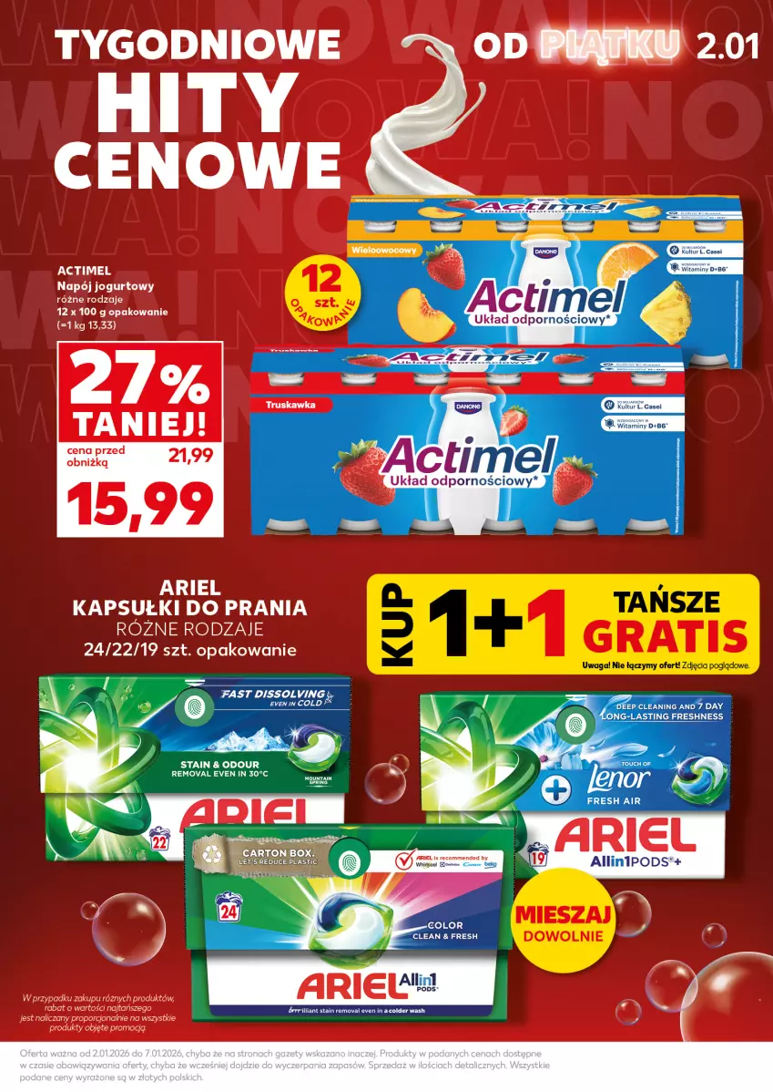 Gazetka promocyjna Kaufland - Mocny Start - ważna 05.01 do 07.01.2026 - strona 5 - produkty: Actimel, Ariel, Jogurt, Kapsułki do prania, Napój, Napój jogurtowy, Por