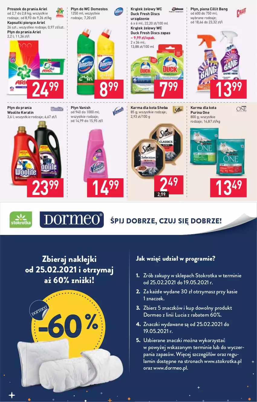 Gazetka promocyjna Stokrotka - Supermarket - ważna 08.04 do 14.04.2021 - strona 14 - produkty: Ariel, Cillit Bang, Domestos, Duck, Gra, Klej, Płyn do prania, Płyn do wc, Proszek do prania, Pur, Purina, Sheba, Vanish, Woolite