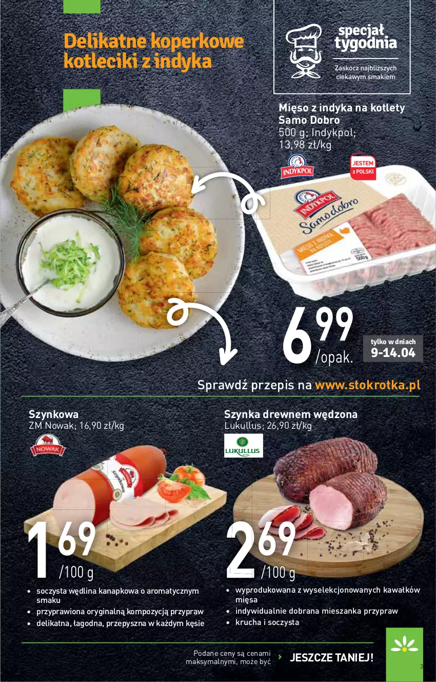 Gazetka promocyjna Stokrotka - Supermarket - ważna 08.04 do 14.04.2021 - strona 3 - produkty: Gin, Kawa, Kotlet, Mięso, Mięso z indyka, NOWAK, Szynka, Wędlina